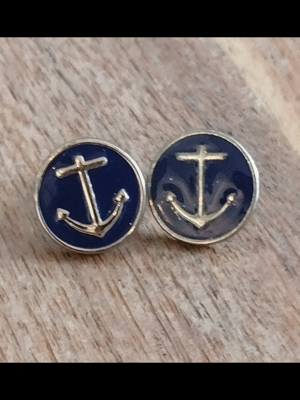Navy Anchor Round Earrings - Women's Jewelry